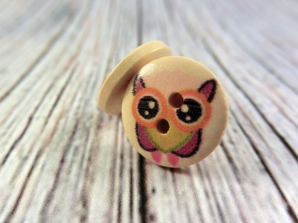Eule Holz Knopf Ohrstecker Button owl Uhu Eulen